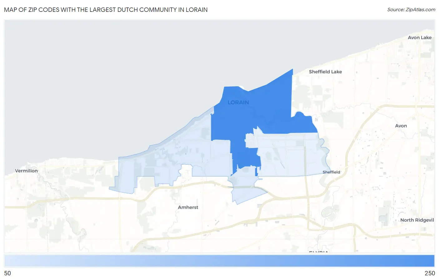 Zip Codes with the Largest Dutch Community in Lorain Map