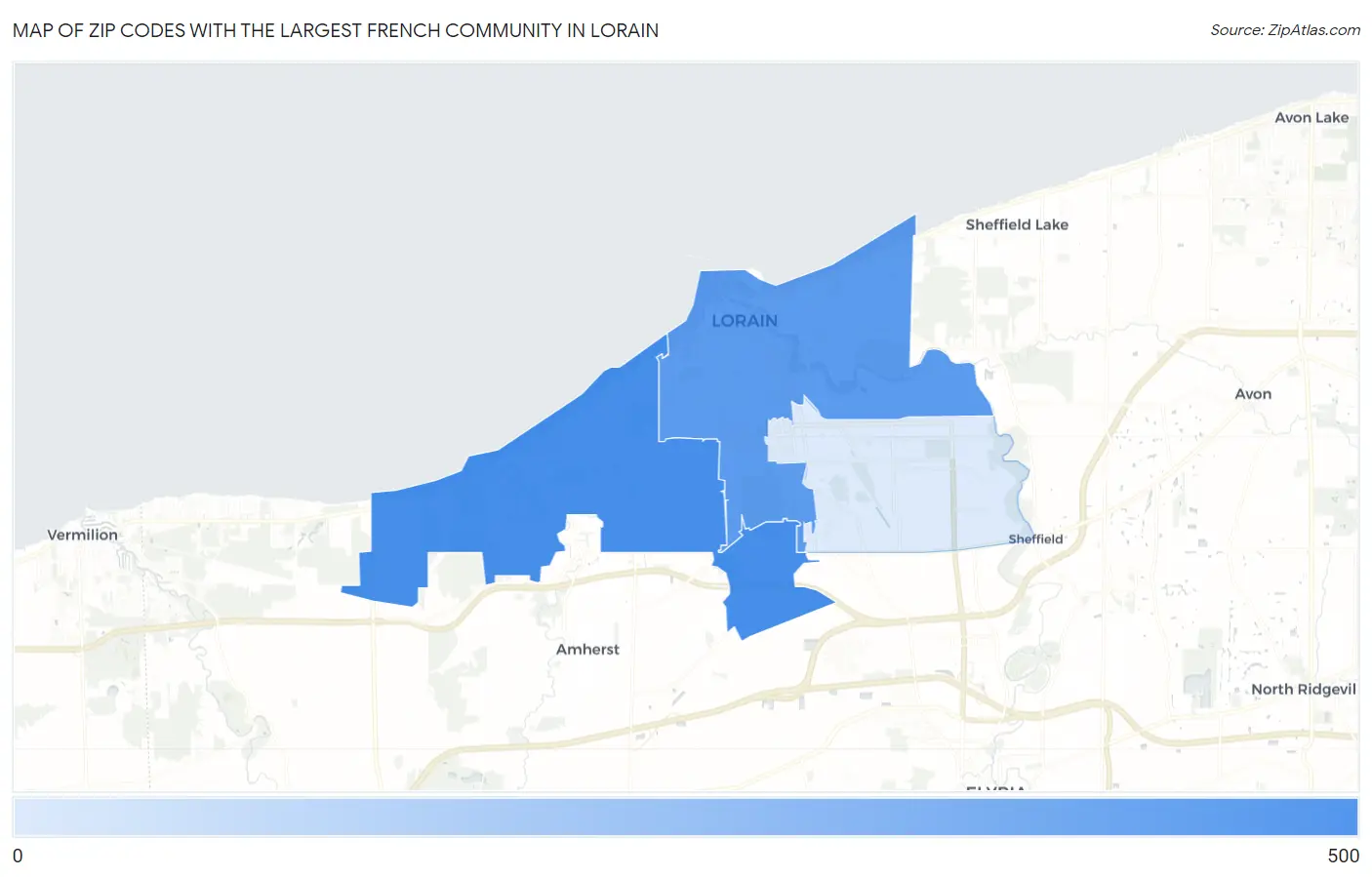 Zip Codes with the Largest French Community in Lorain Map