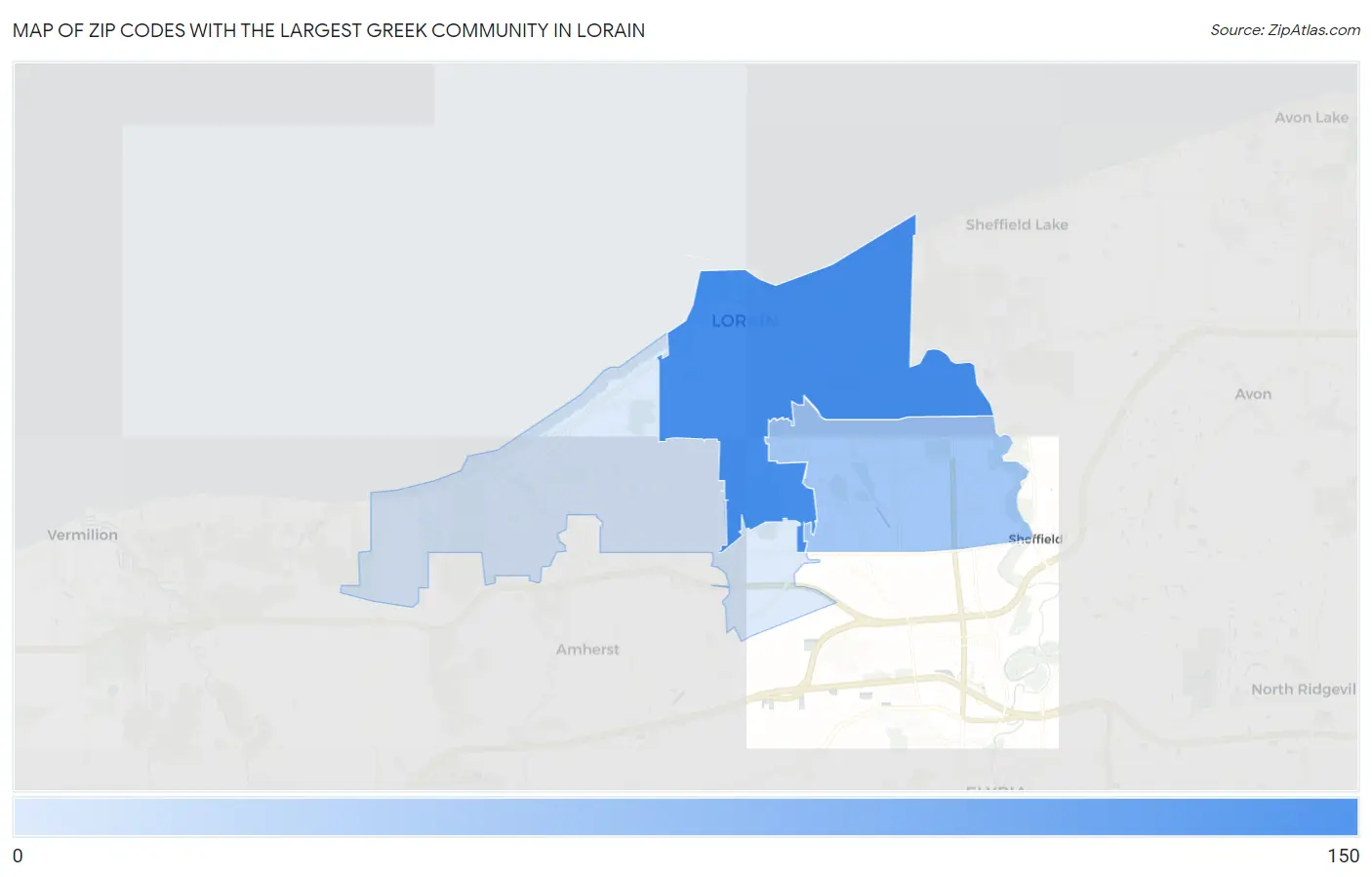 Zip Codes with the Largest Greek Community in Lorain Map