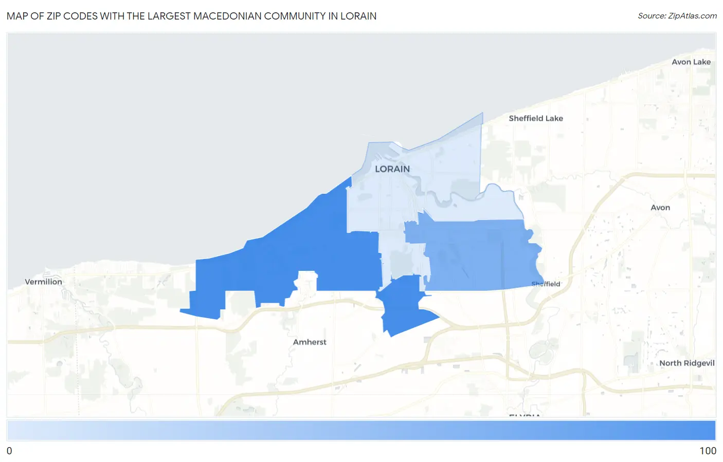 Zip Codes with the Largest Macedonian Community in Lorain Map