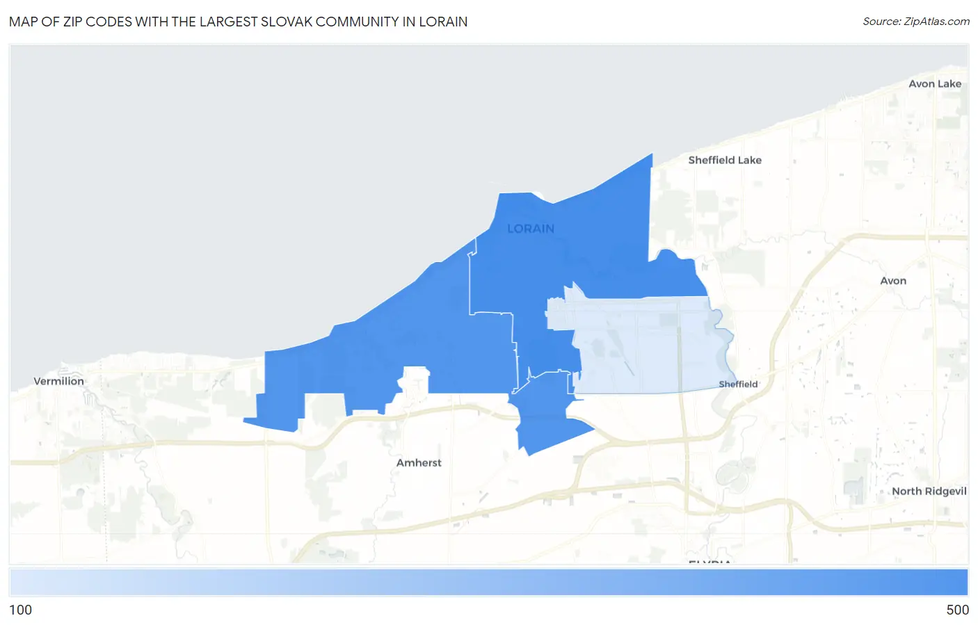 Zip Codes with the Largest Slovak Community in Lorain Map
