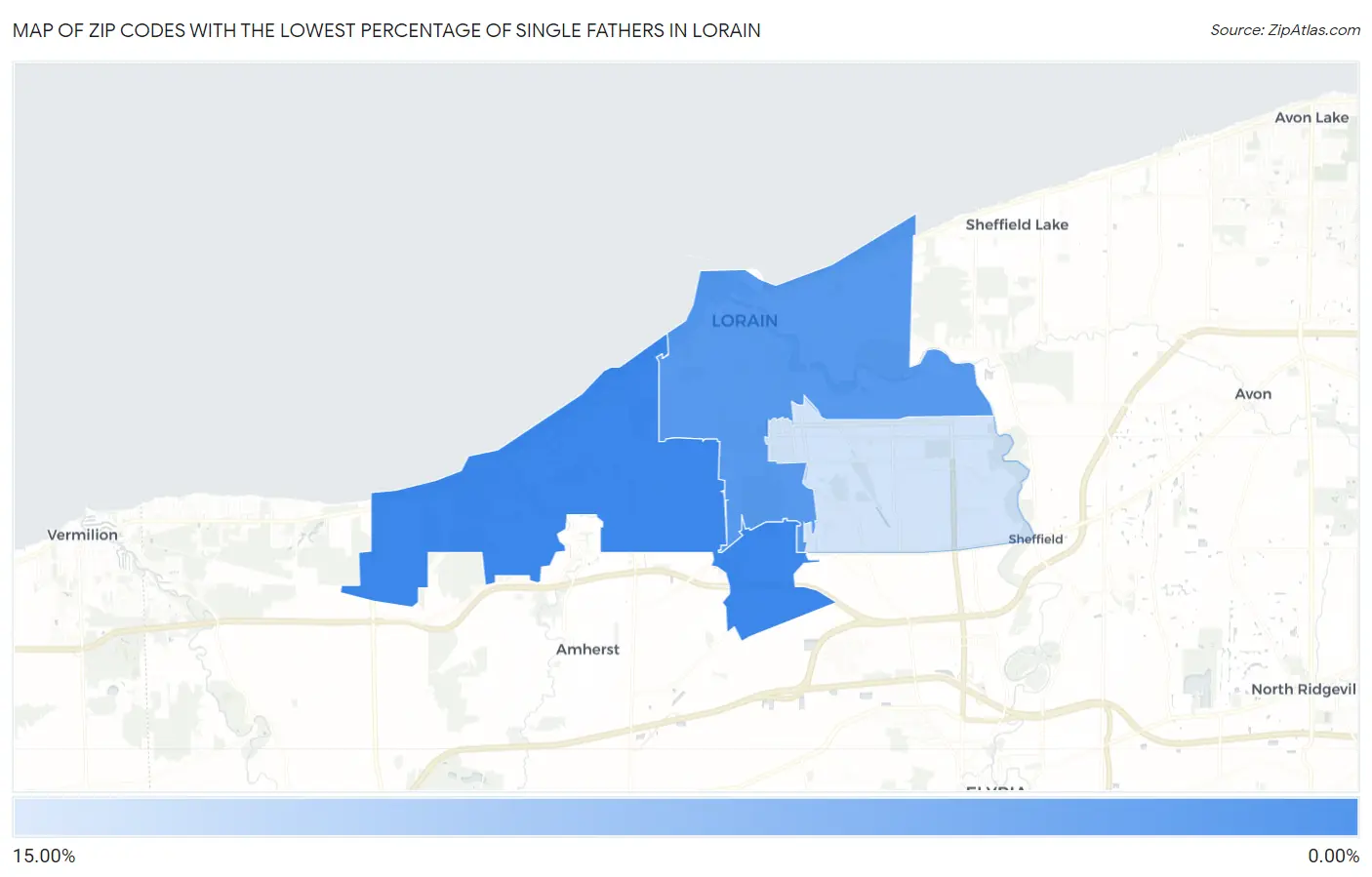 Zip Codes with the Lowest Percentage of Single Fathers in Lorain Map
