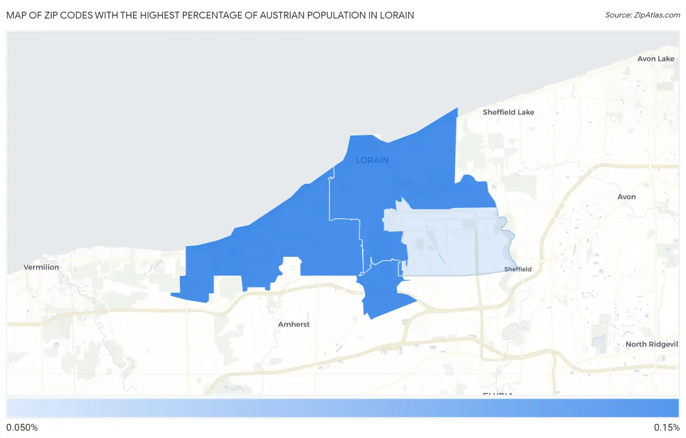 Zip Codes with the Highest Percentage of Austrian Population in Lorain Map