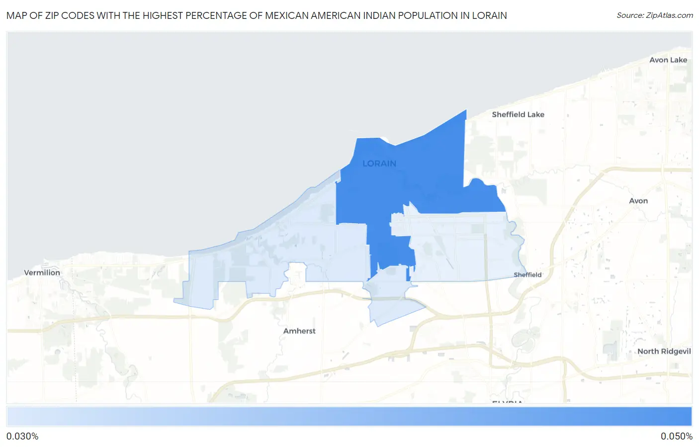 Zip Codes with the Highest Percentage of Mexican American Indian Population in Lorain Map