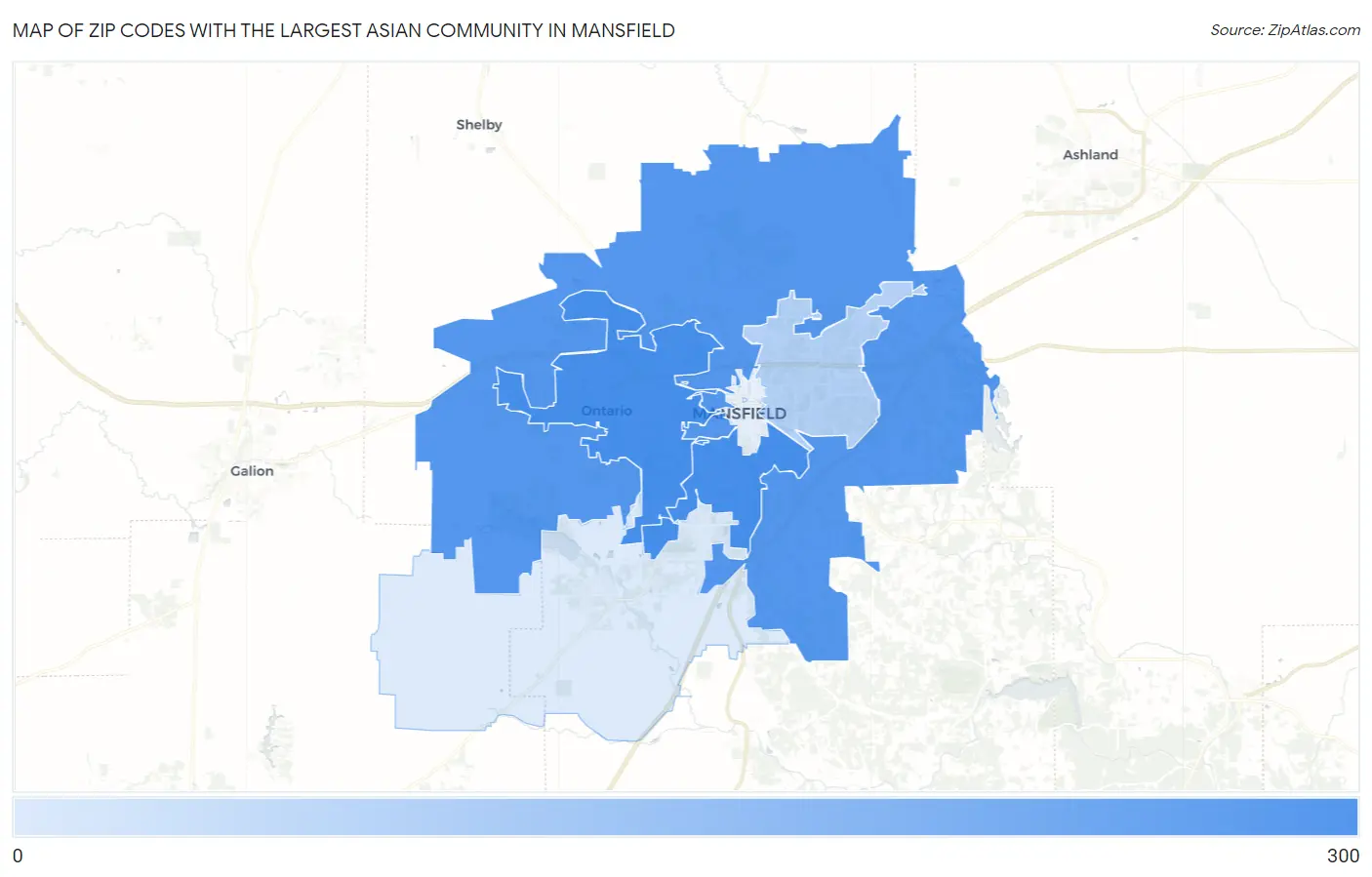 Zip Codes with the Largest Asian Community in Mansfield Map