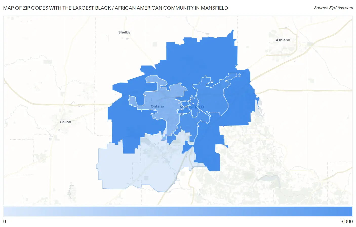 Zip Codes with the Largest Black / African American Community in Mansfield Map