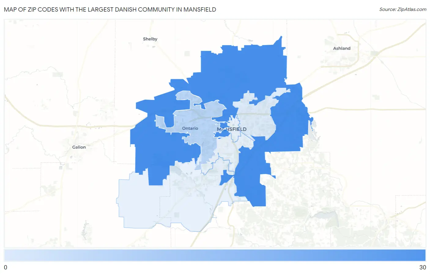 Zip Codes with the Largest Danish Community in Mansfield Map