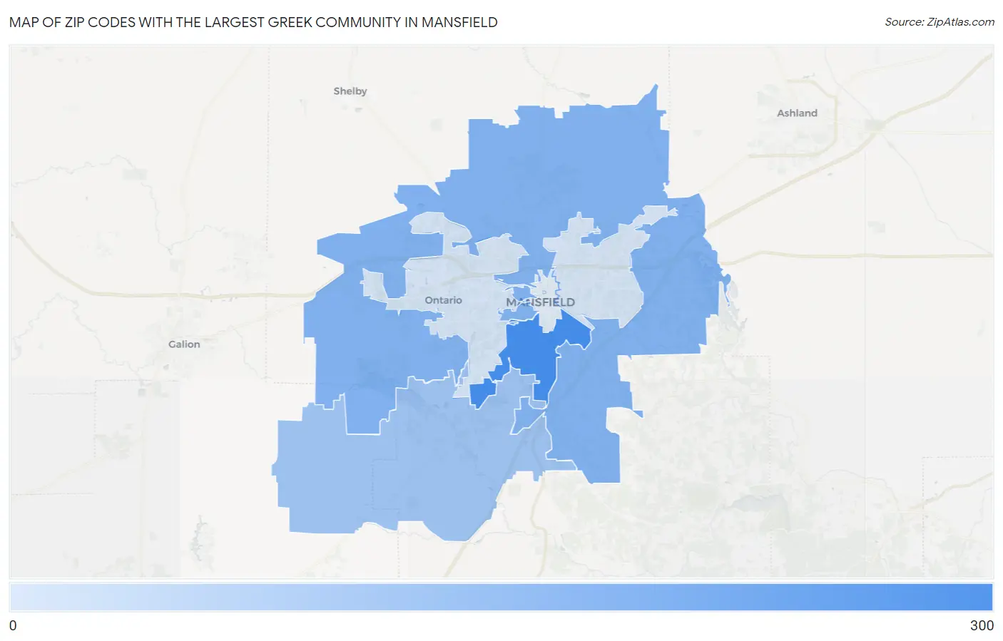 Zip Codes with the Largest Greek Community in Mansfield Map