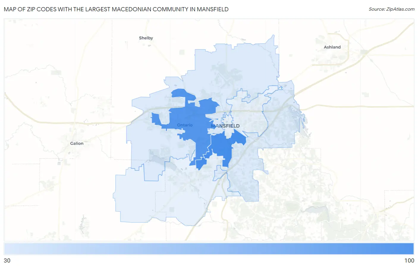 Zip Codes with the Largest Macedonian Community in Mansfield Map