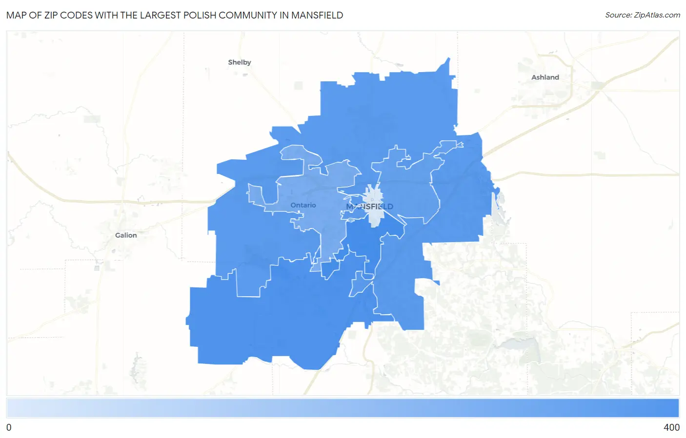 Zip Codes with the Largest Polish Community in Mansfield Map