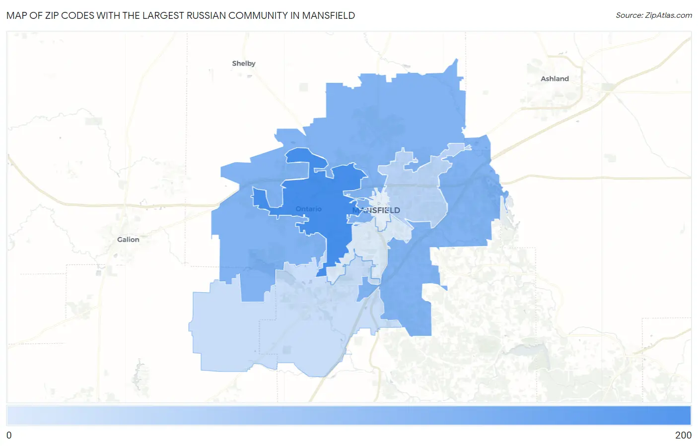 Zip Codes with the Largest Russian Community in Mansfield Map