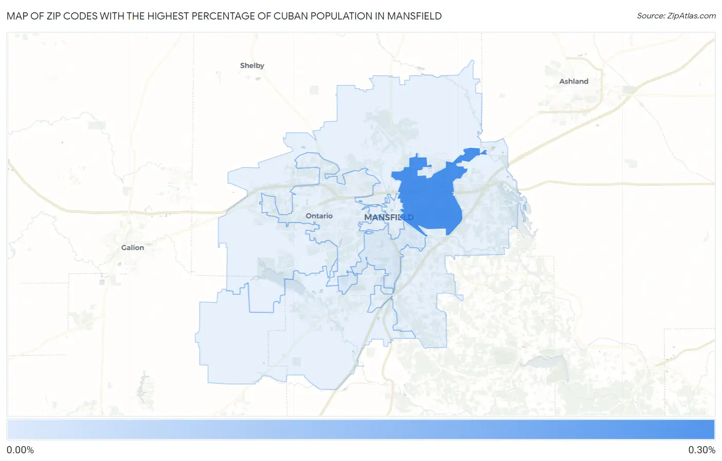 Zip Codes with the Highest Percentage of Cuban Population in Mansfield Map