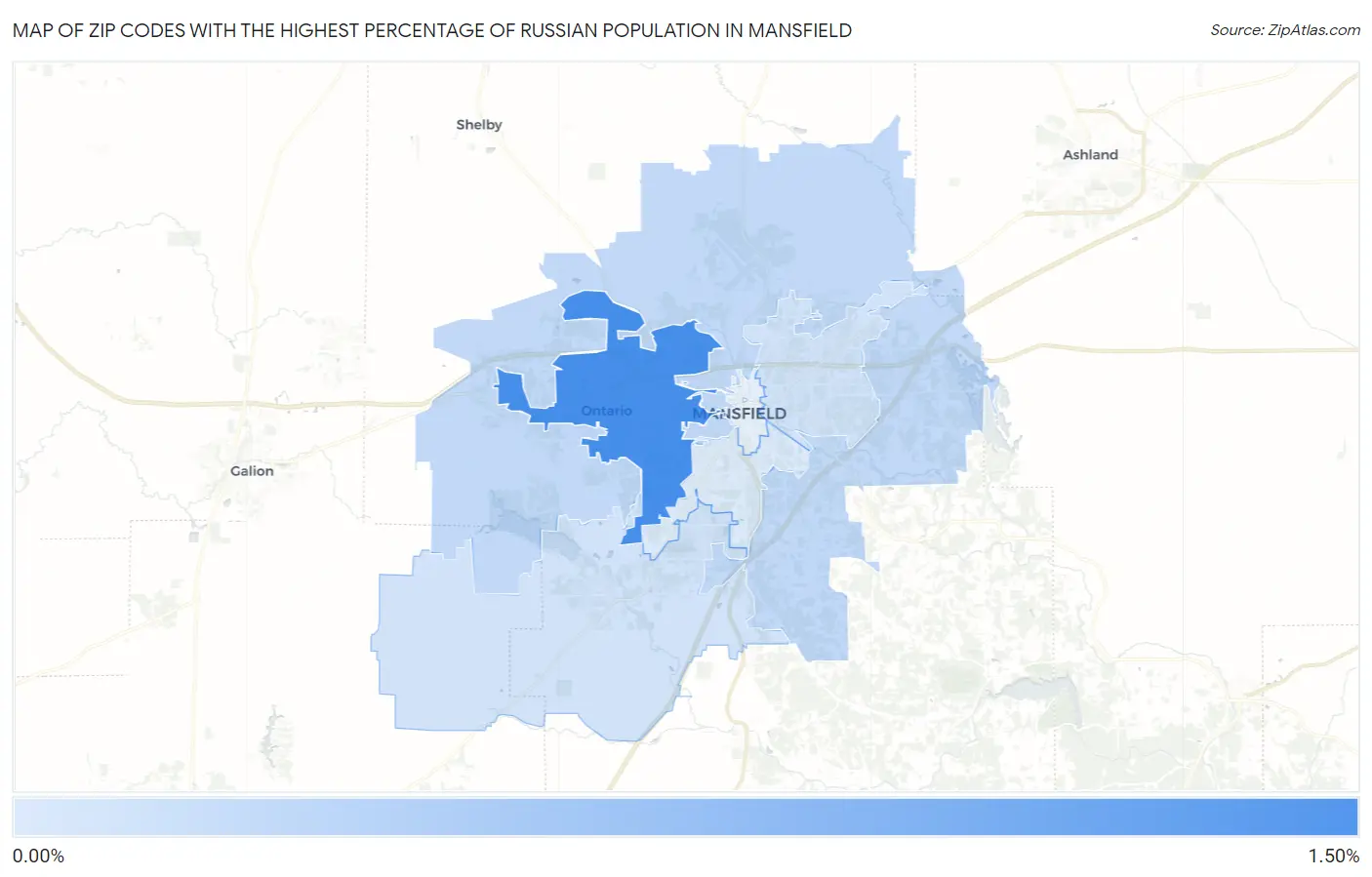 Zip Codes with the Highest Percentage of Russian Population in Mansfield Map