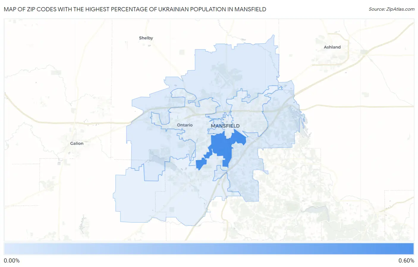 Zip Codes with the Highest Percentage of Ukrainian Population in Mansfield Map