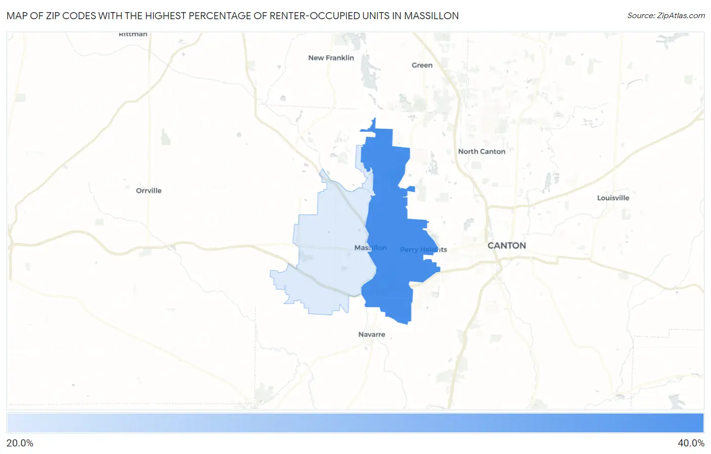 Zip Codes with the Highest Percentage of Renter-Occupied Units in Massillon Map