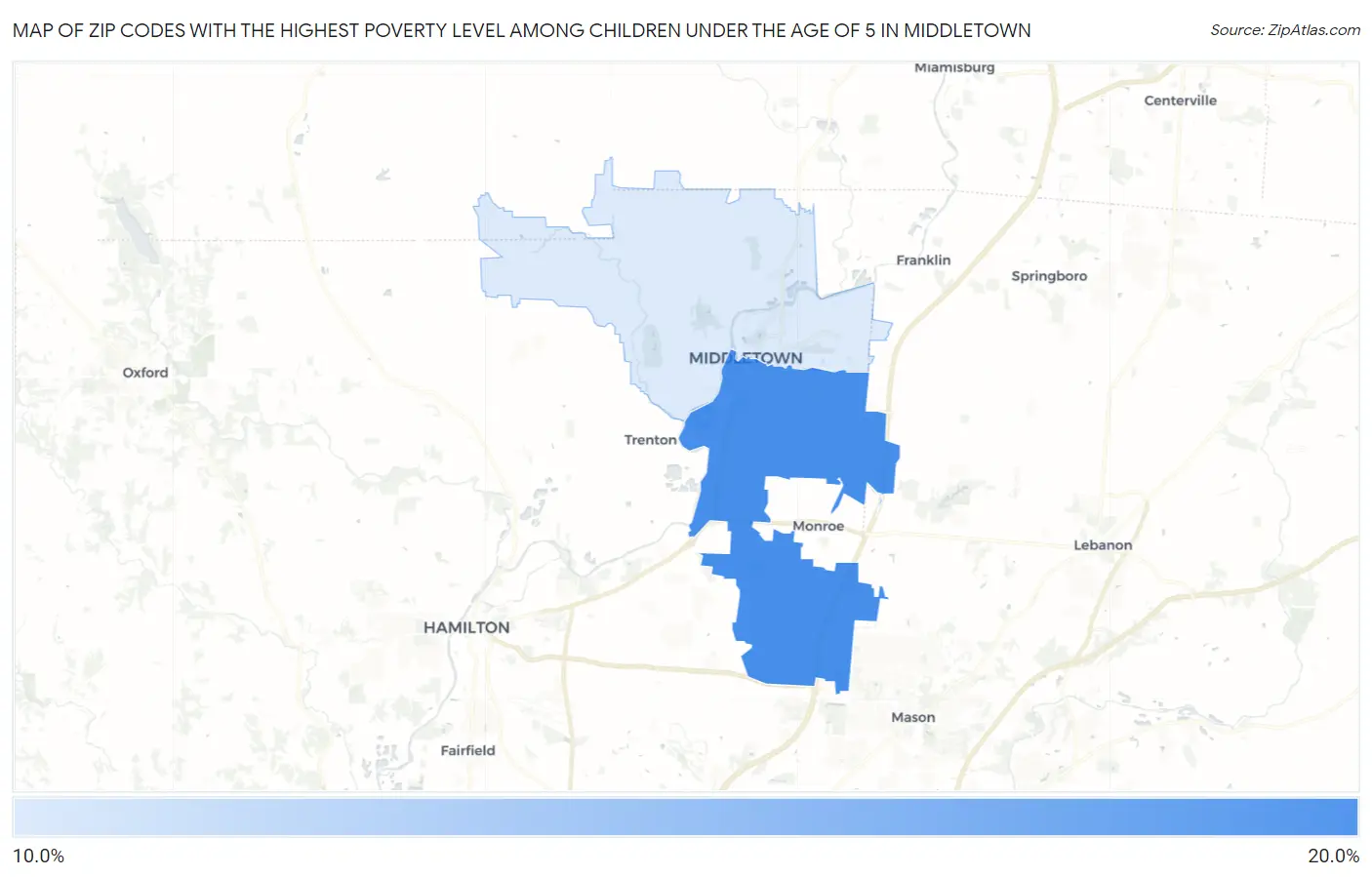 Zip Codes with the Highest Poverty Level Among Children Under the Age of 5 in Middletown Map