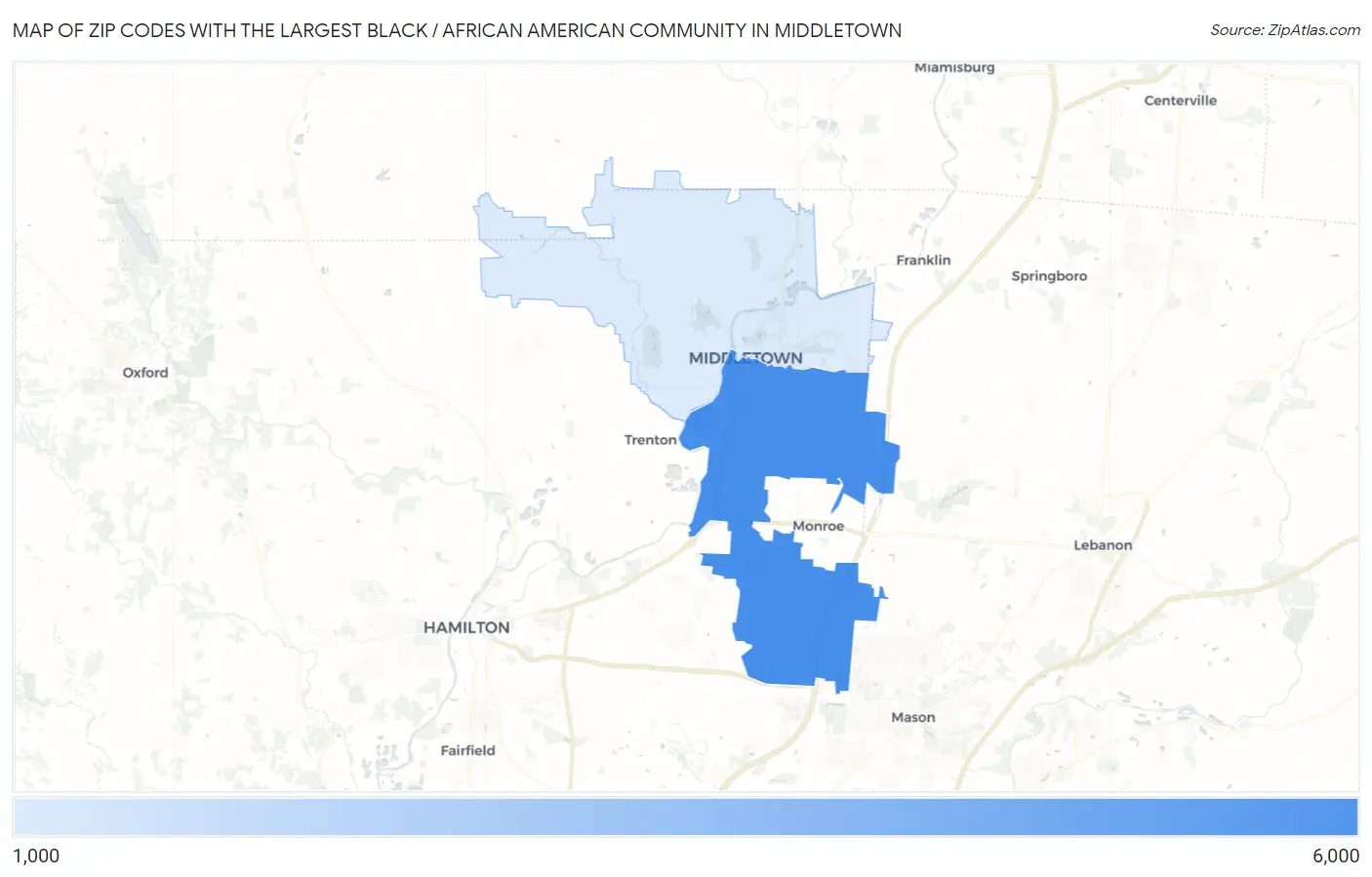 Zip Codes with the Largest Black / African American Community in Middletown Map
