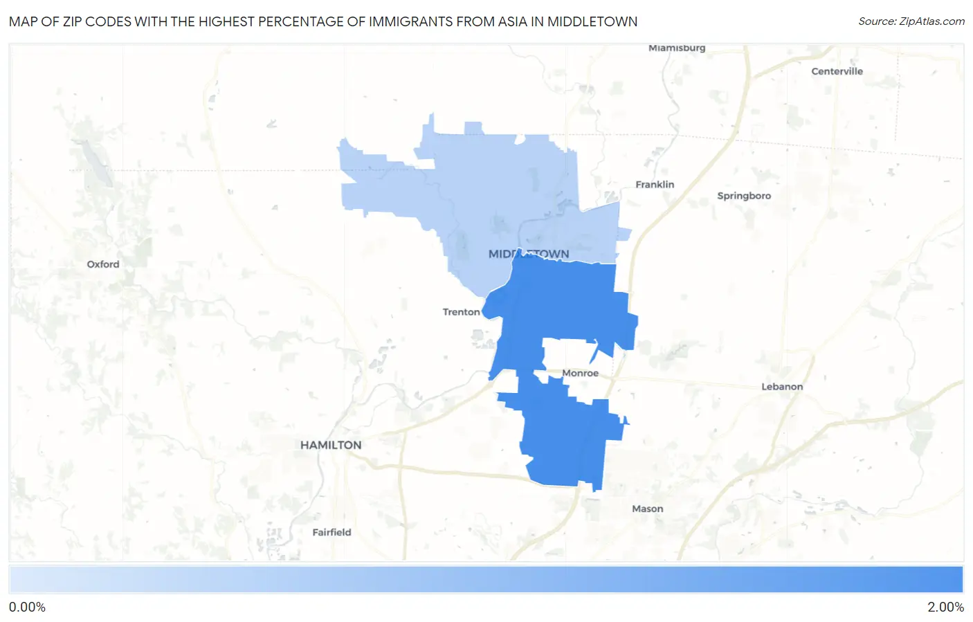 Zip Codes with the Highest Percentage of Immigrants from Asia in Middletown Map