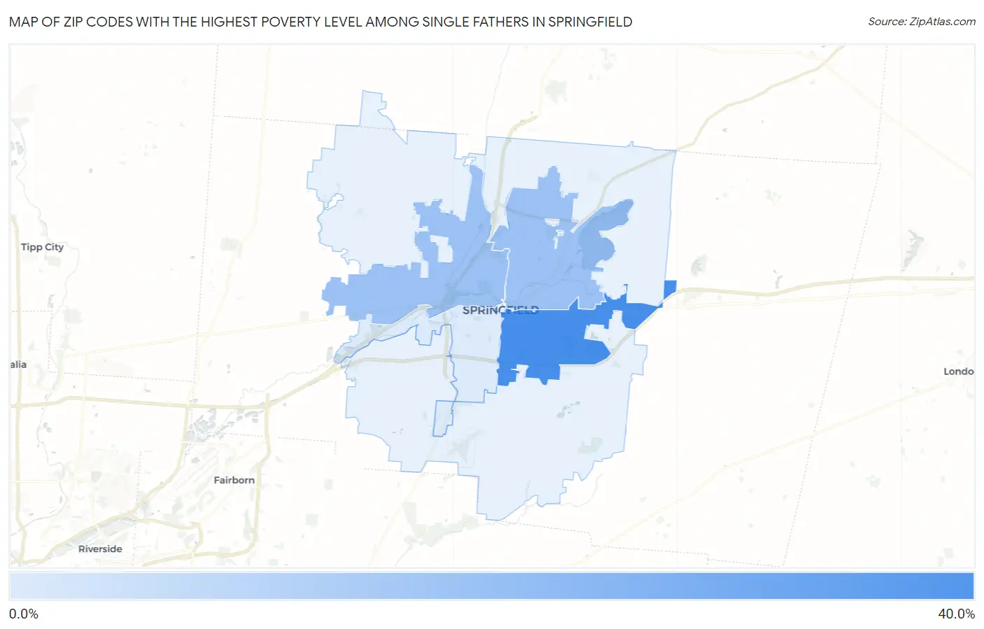 Zip Codes with the Highest Poverty Level Among Single Fathers in Springfield Map