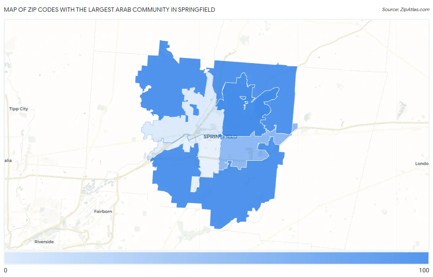 Zip Codes with the Largest Arab Community in Springfield Map