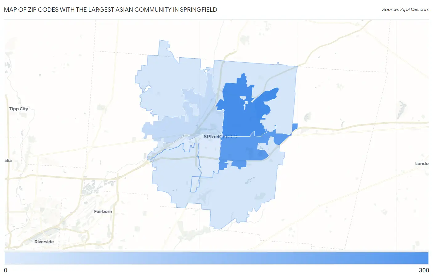 Zip Codes with the Largest Asian Community in Springfield Map