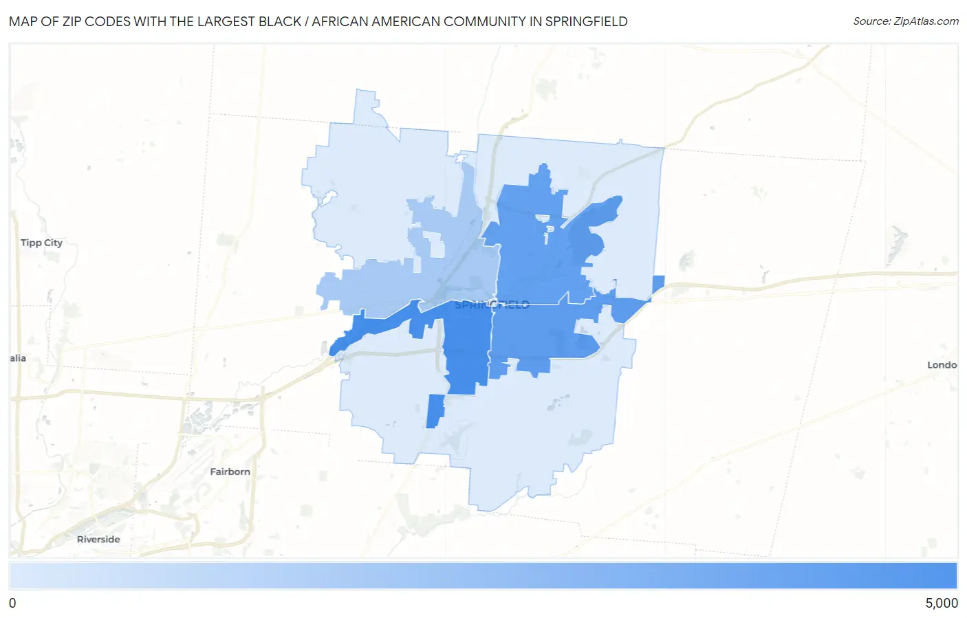 Zip Codes with the Largest Black / African American Community in Springfield Map