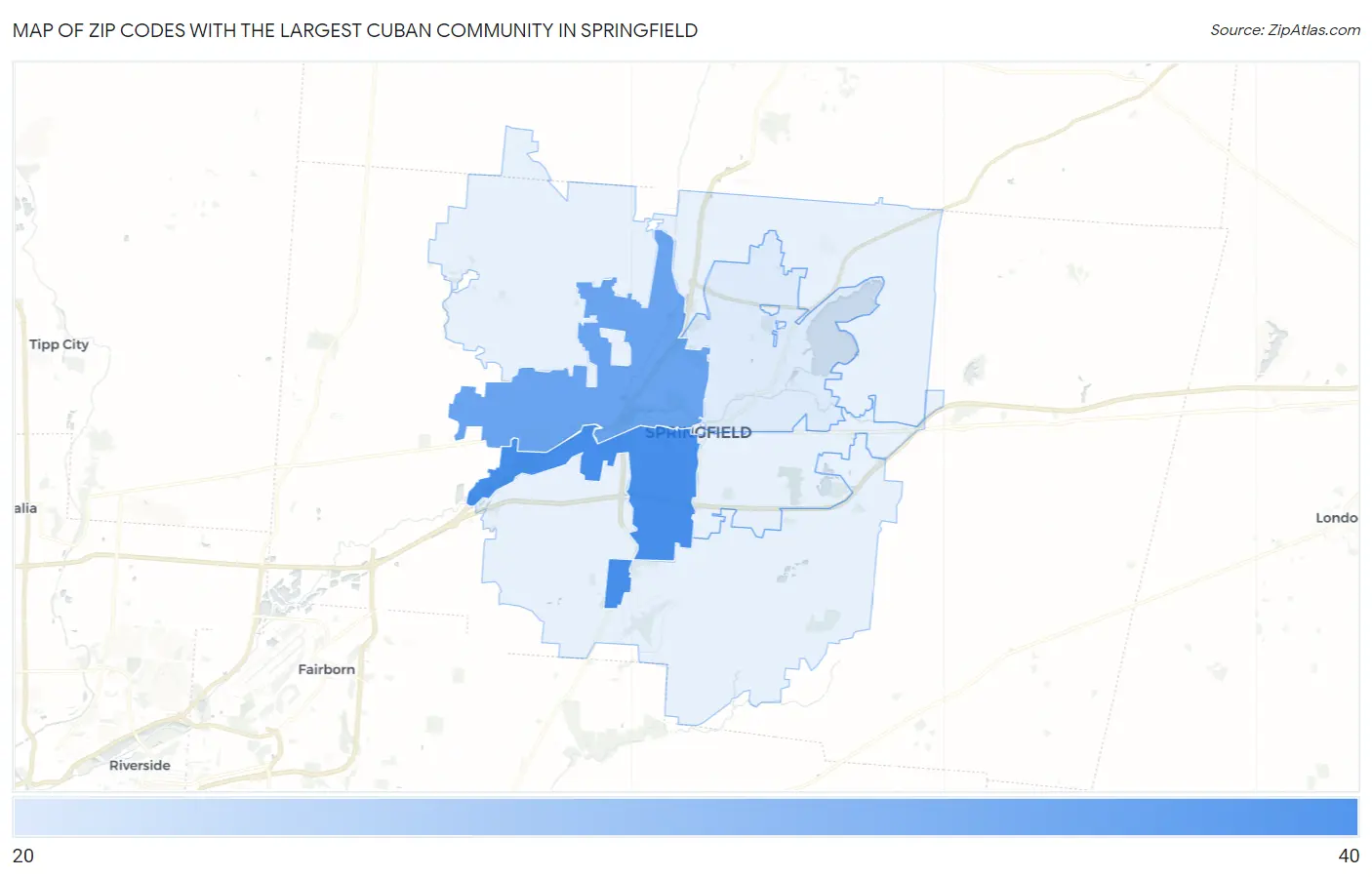 Zip Codes with the Largest Cuban Community in Springfield Map