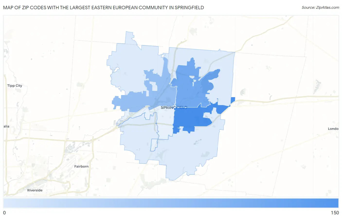 Zip Codes with the Largest Eastern European Community in Springfield Map