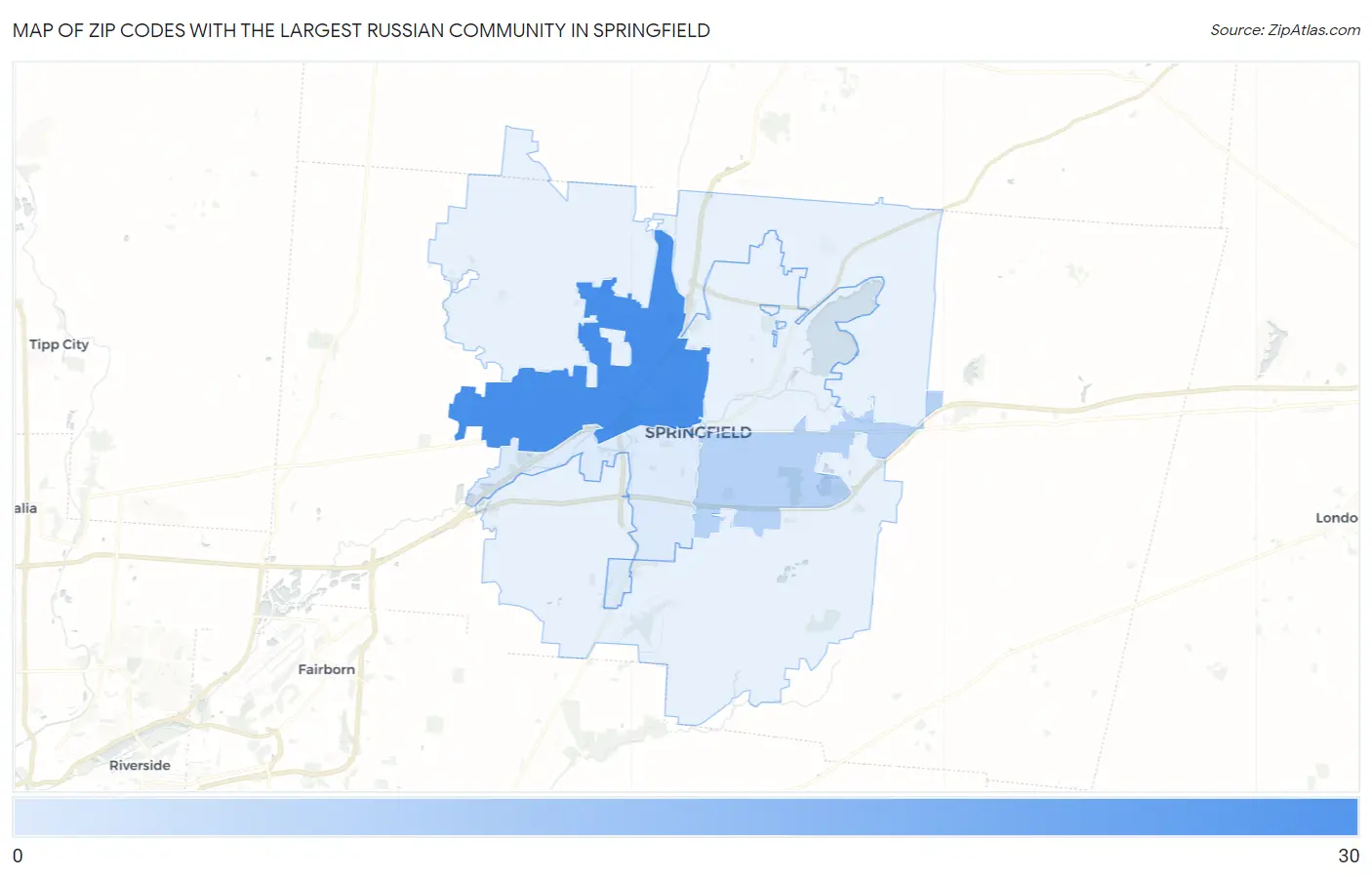 Zip Codes with the Largest Russian Community in Springfield Map