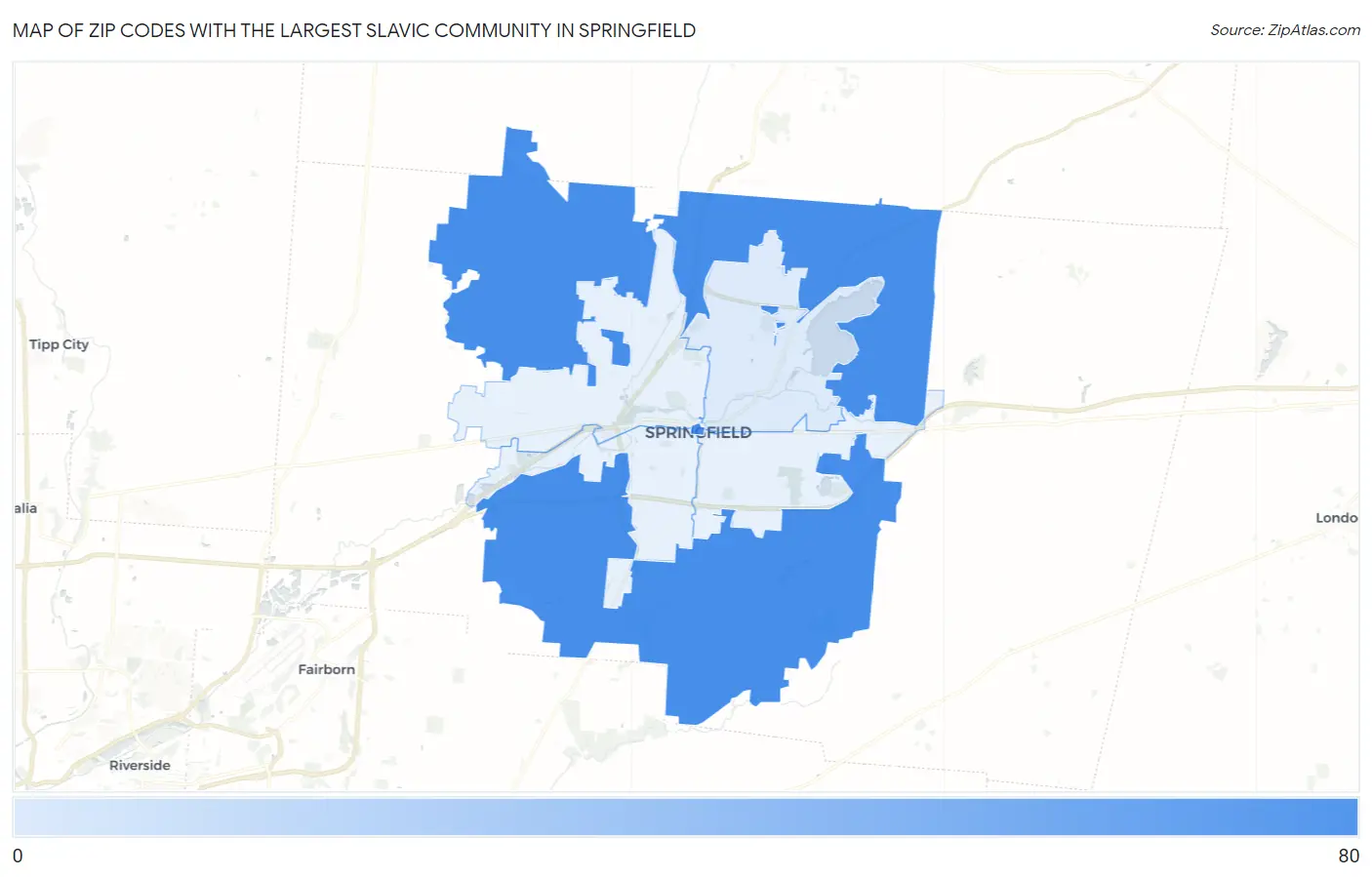 Zip Codes with the Largest Slavic Community in Springfield Map