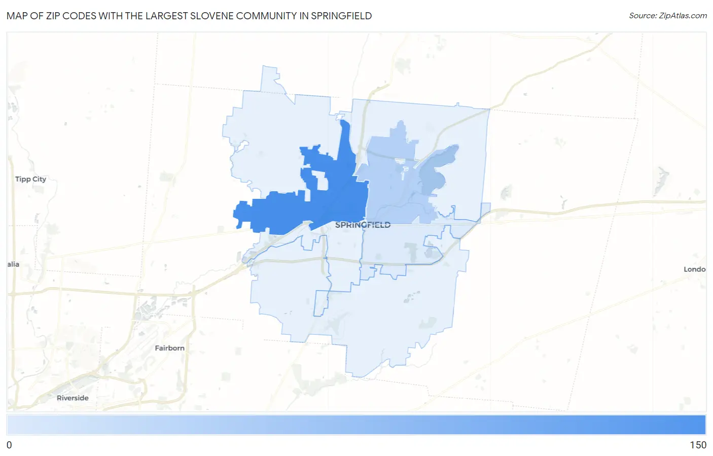 Zip Codes with the Largest Slovene Community in Springfield Map