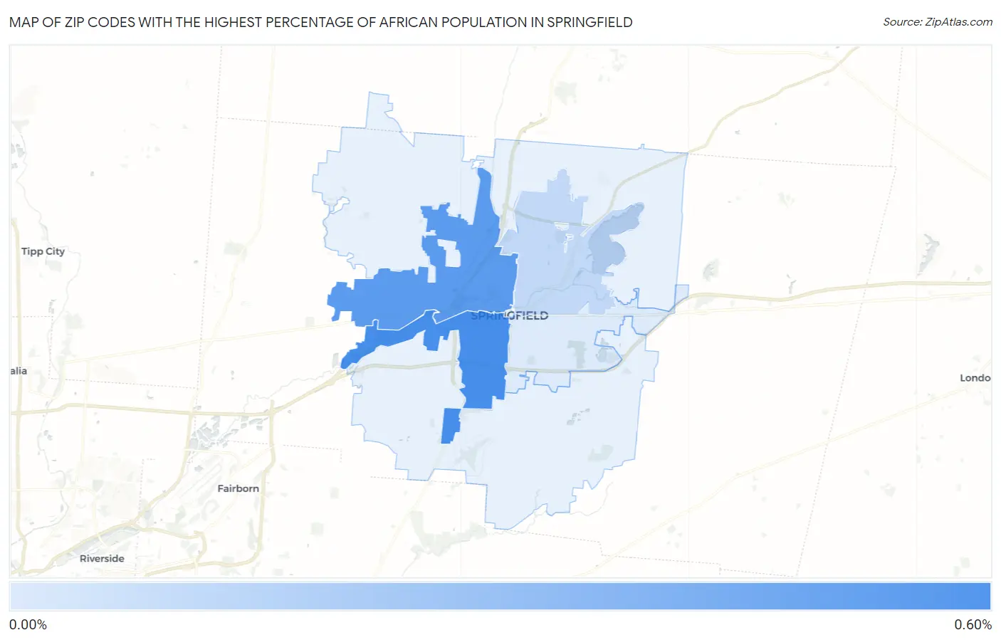 Zip Codes with the Highest Percentage of African Population in Springfield Map