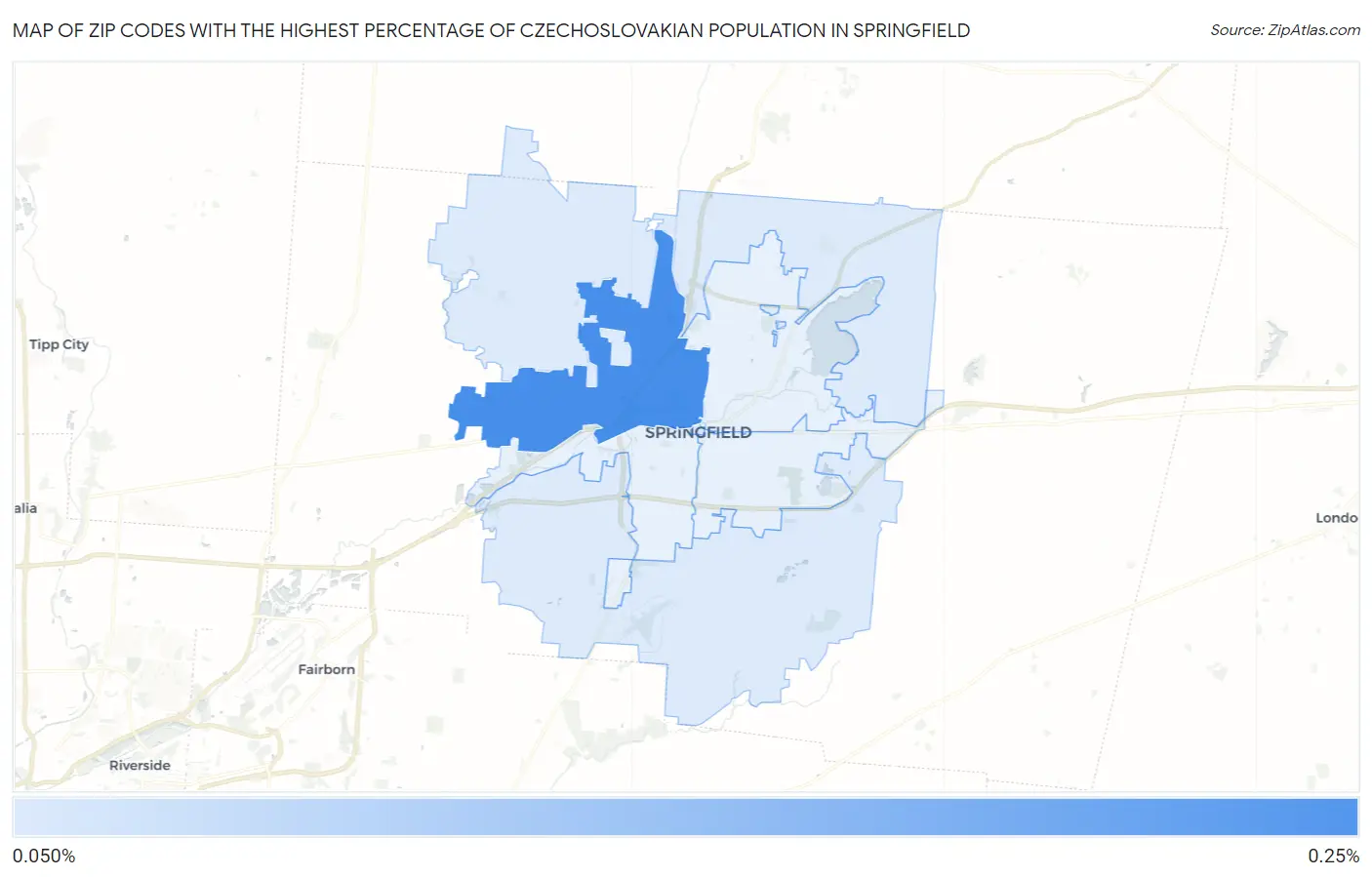 Zip Codes with the Highest Percentage of Czechoslovakian Population in Springfield Map
