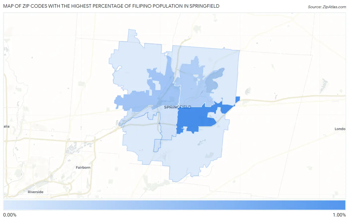 Zip Codes with the Highest Percentage of Filipino Population in Springfield Map