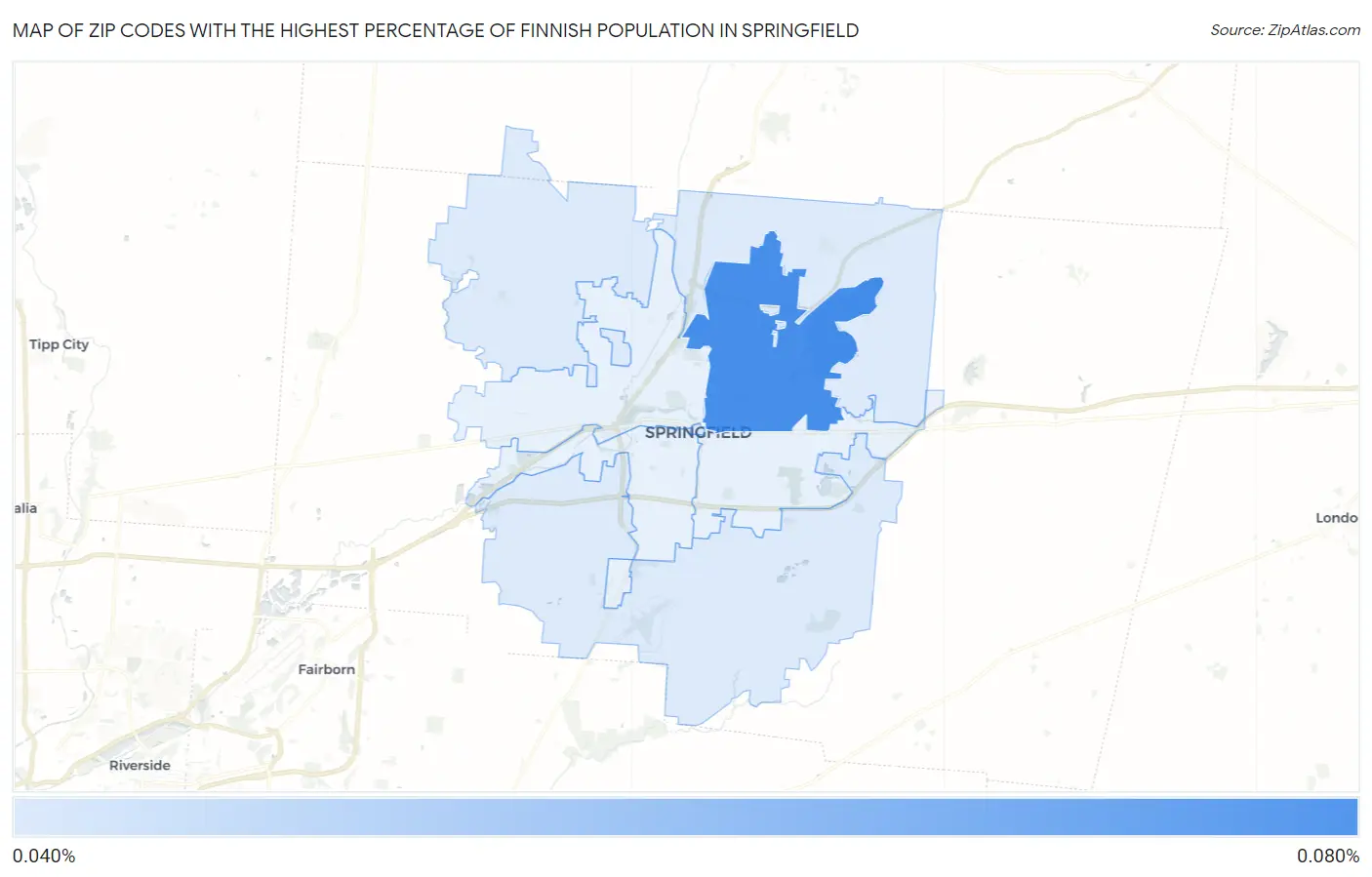 Zip Codes with the Highest Percentage of Finnish Population in Springfield Map