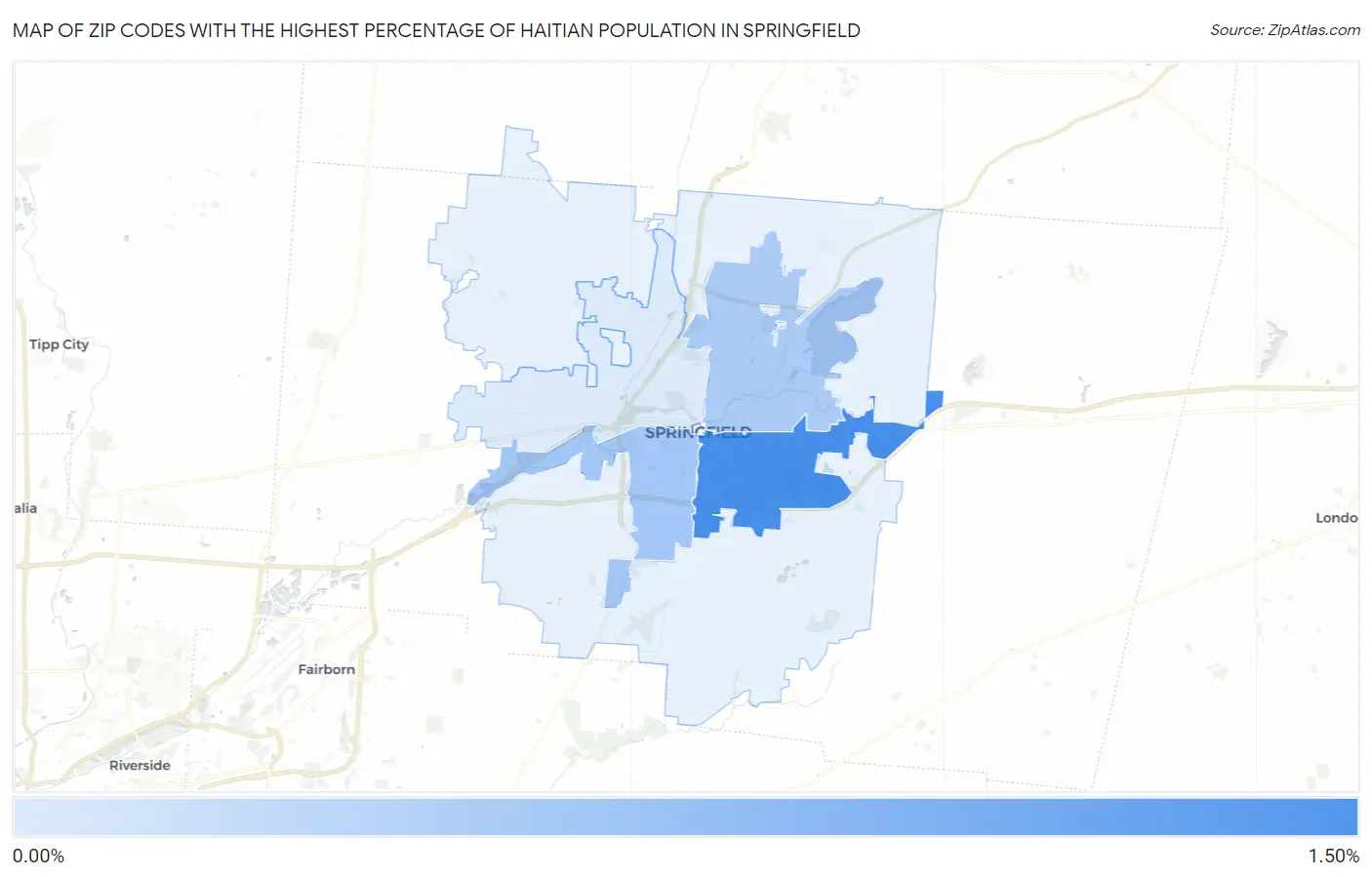 Zip Codes with the Highest Percentage of Haitian Population in Springfield Map