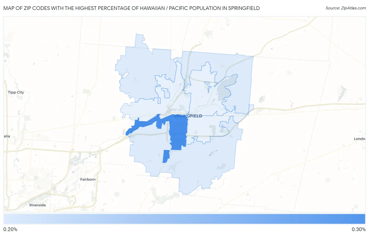 Zip Codes with the Highest Percentage of Hawaiian / Pacific Population in Springfield Map