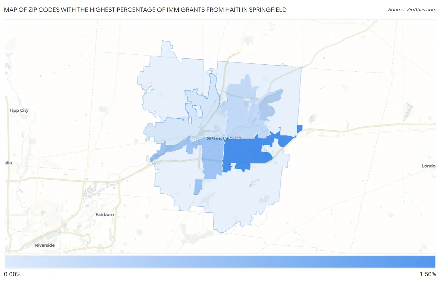 Zip Codes with the Highest Percentage of Immigrants from Haiti in Springfield Map