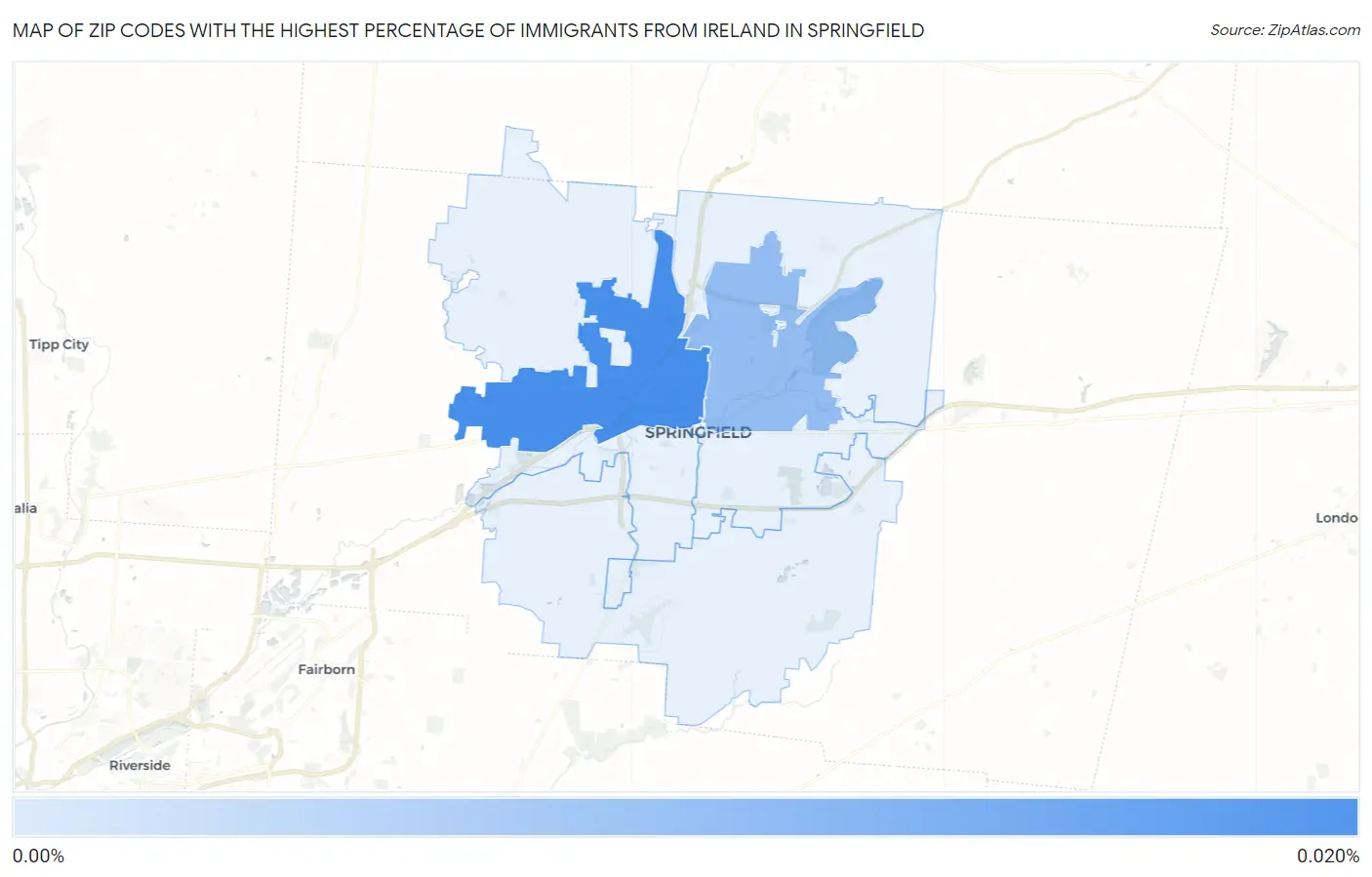 Zip Codes with the Highest Percentage of Immigrants from Ireland in Springfield Map