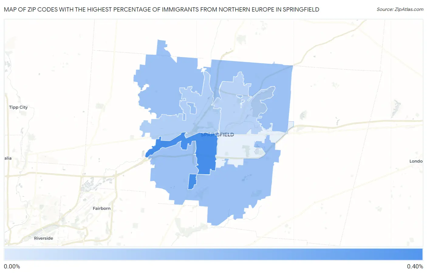 Zip Codes with the Highest Percentage of Immigrants from Northern Europe in Springfield Map