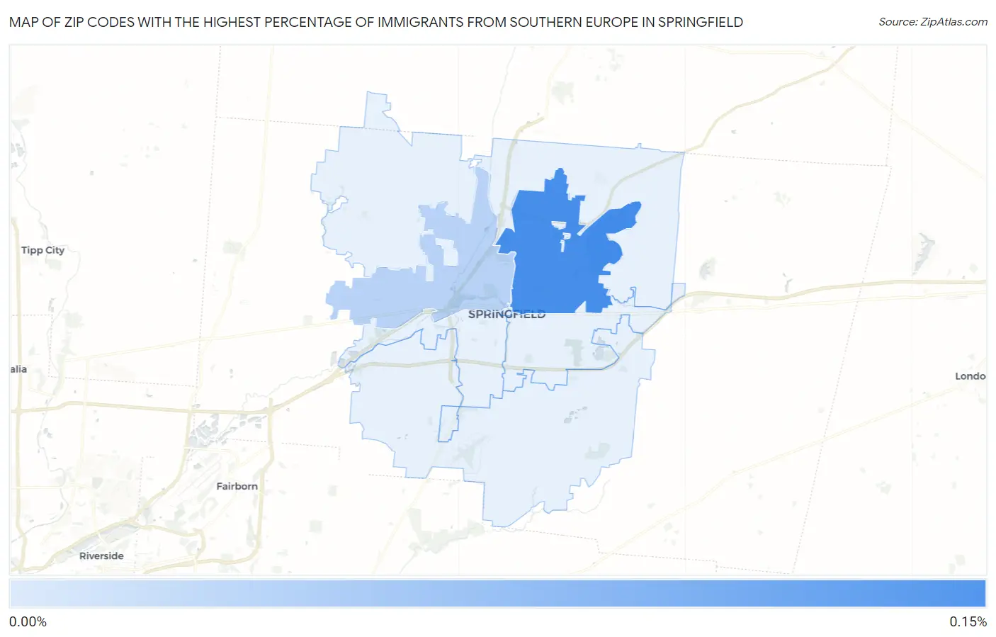 Zip Codes with the Highest Percentage of Immigrants from Southern Europe in Springfield Map