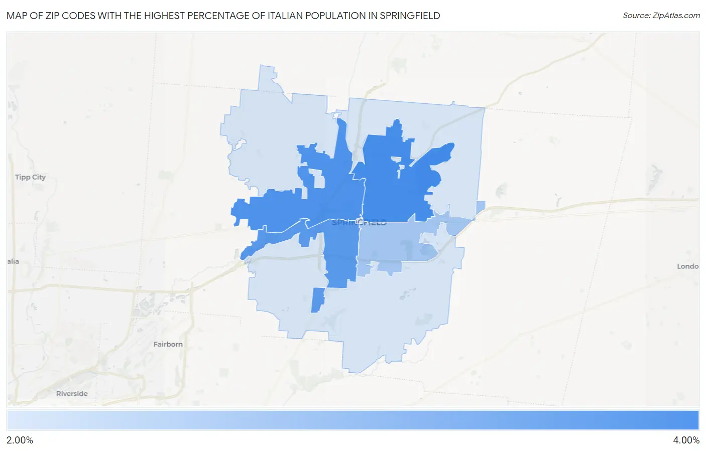 Zip Codes with the Highest Percentage of Italian Population in Springfield Map