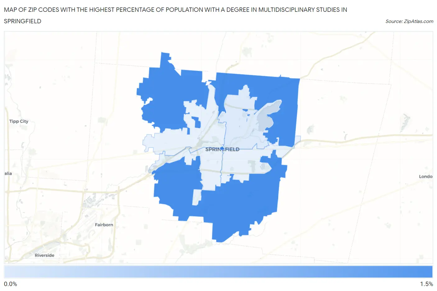 Zip Codes with the Highest Percentage of Population with a Degree in Multidisciplinary Studies in Springfield Map