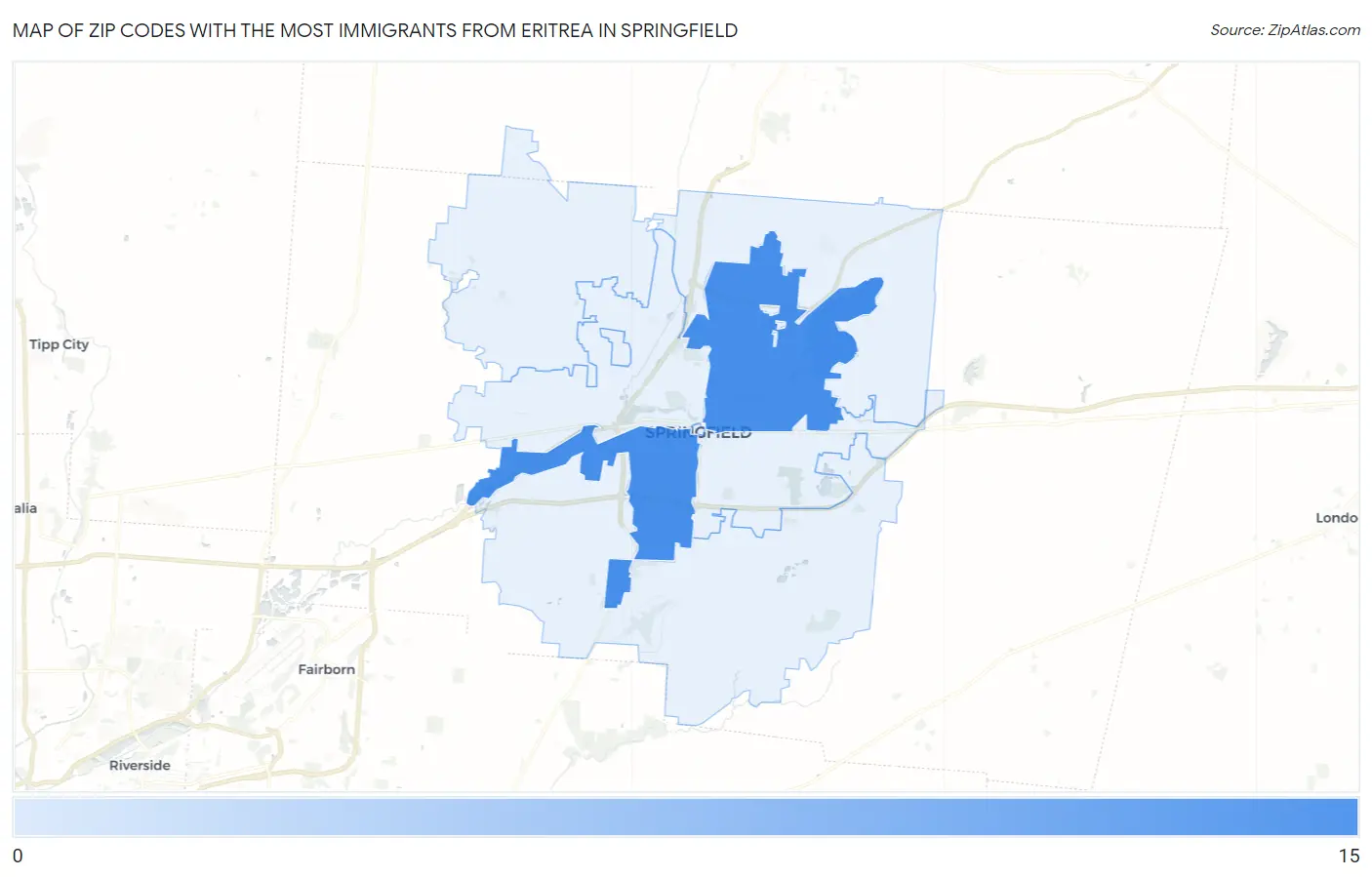 Zip Codes with the Most Immigrants from Eritrea in Springfield Map