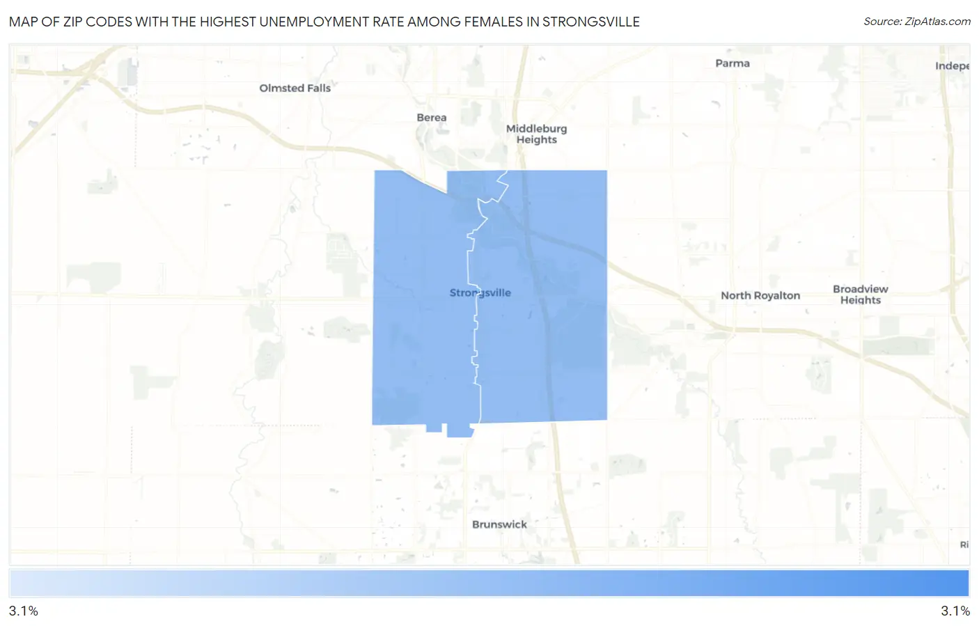 Zip Codes with the Highest Unemployment Rate Among Females in Strongsville Map