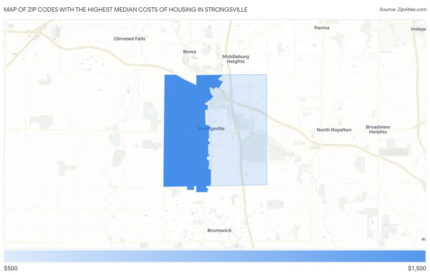 Zip Codes with the Highest Median Costs of Housing in Strongsville Map