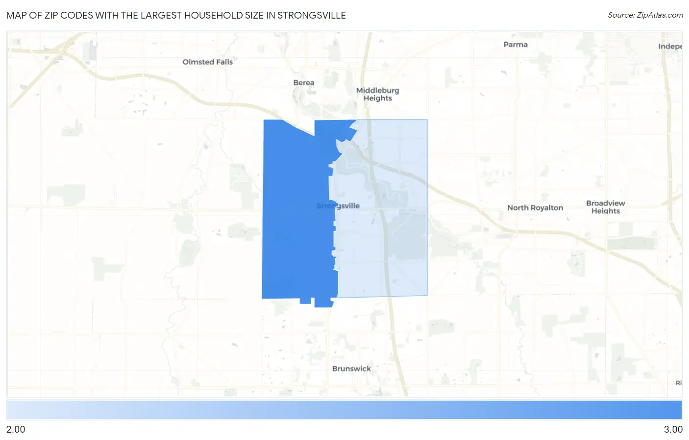 Zip Codes with the Largest Household Size in Strongsville Map