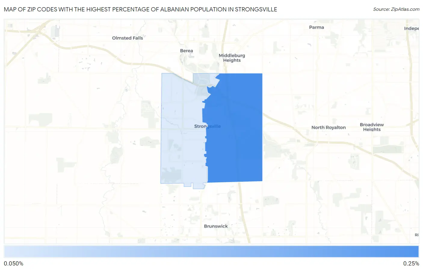 Zip Codes with the Highest Percentage of Albanian Population in Strongsville Map
