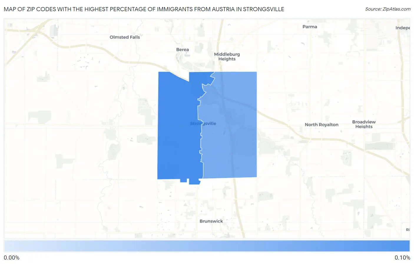Zip Codes with the Highest Percentage of Immigrants from Austria in Strongsville Map