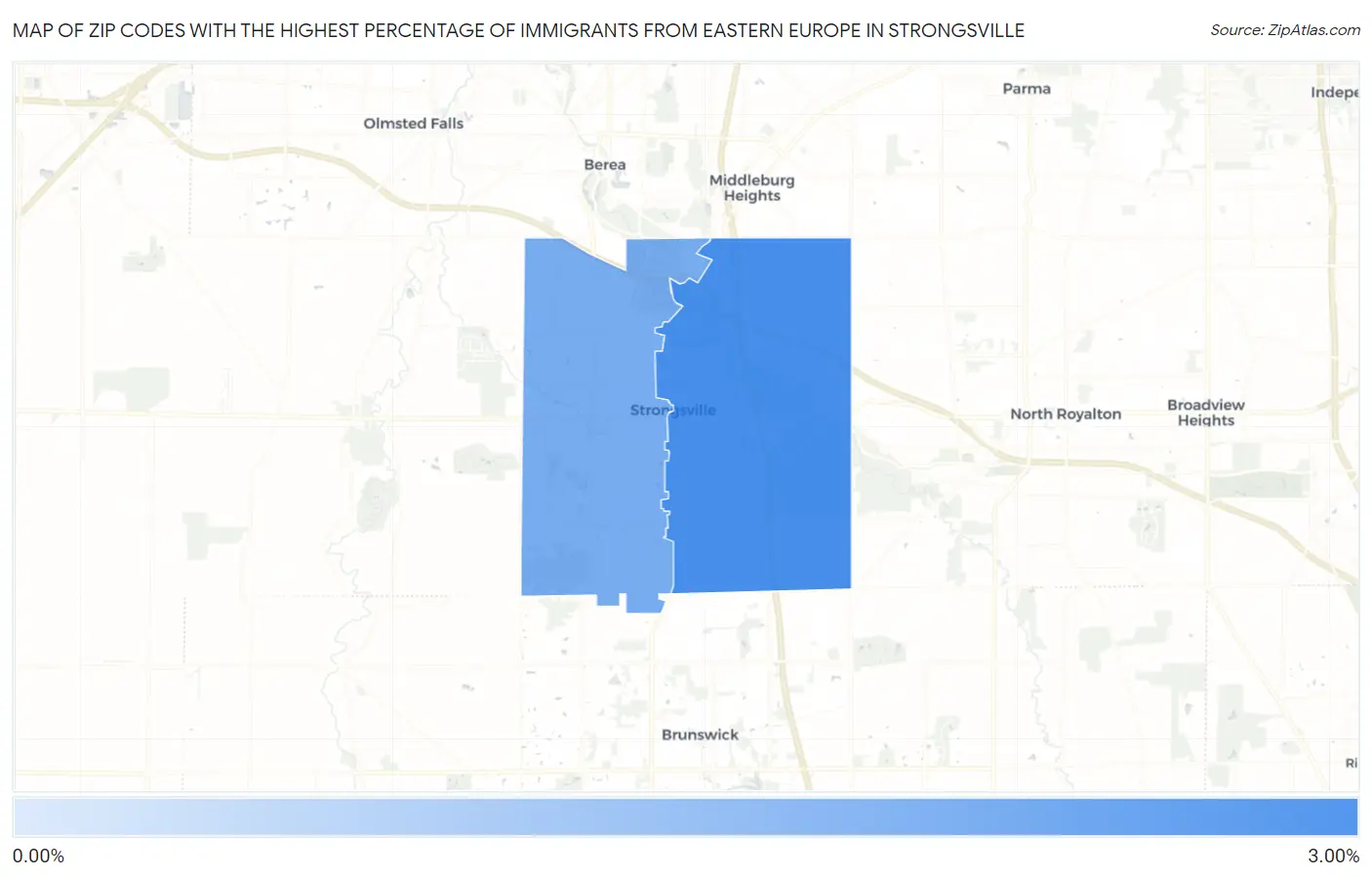 Zip Codes with the Highest Percentage of Immigrants from Eastern Europe in Strongsville Map